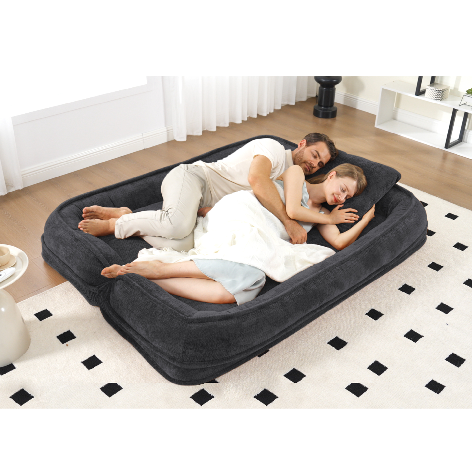 [NEW ARRIVED] [VIDEO PROVIDED] Double human dog bed,Lazy sofa ,Loveseat,Fits You & Pets,Extra Large Floor Couch,Can sit or lie down,2-in-1,5 Adjustable Position, Plump Pillow,2 Seat,Chenille,Black