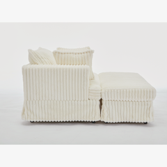[NEW ARRIVED] 47.7'' Oversized Corduroy Chaise Longue with Ottoman,  Deep Seat  Reclining Chair Sofa, Comfy Thicked Upholstered Pad Chair ,with Foot Stool ,OVERSIZE, Movable Ottoman, Beige