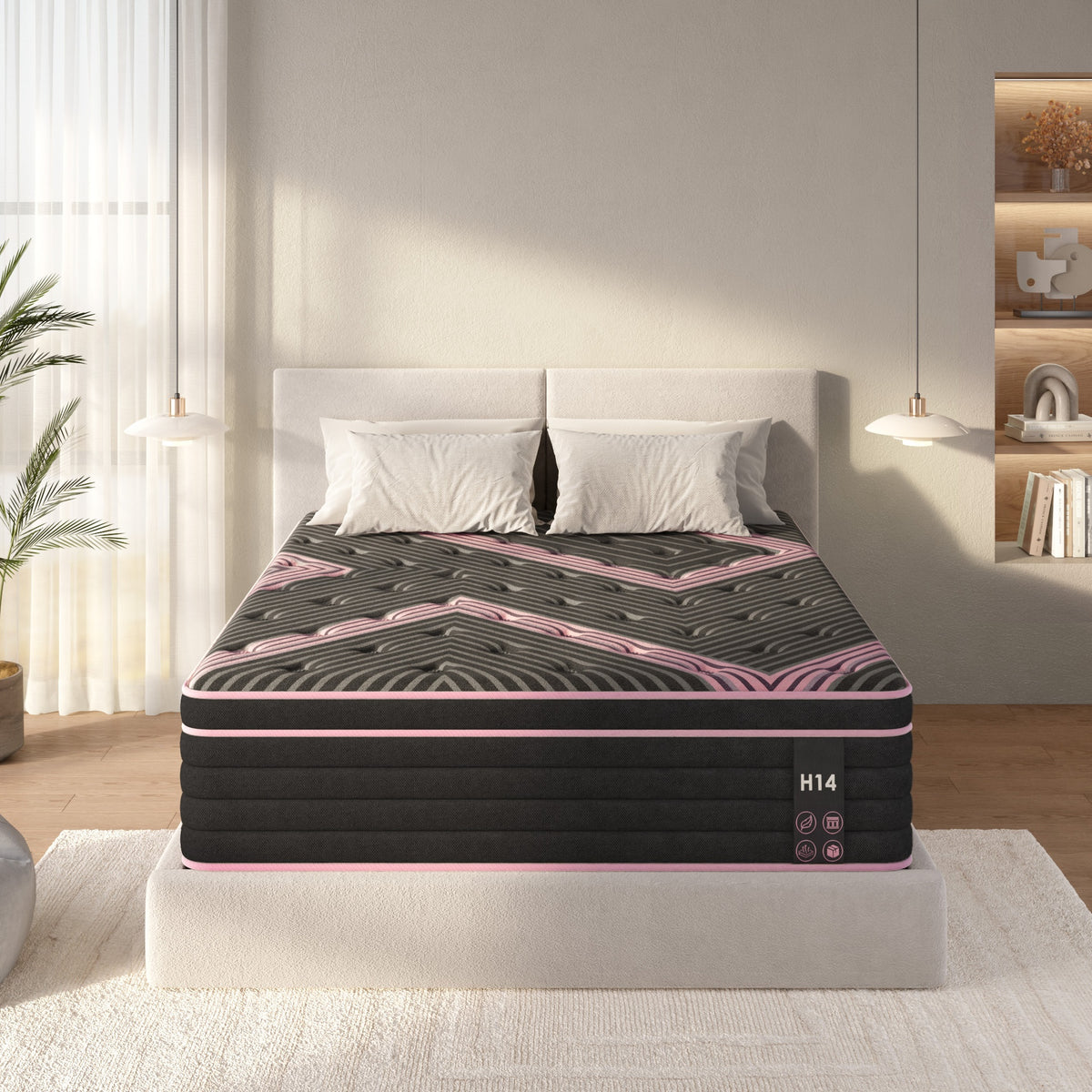 Queen Size Mattress,12 Inch Hybrid Mattress, Individually Pocketed Innerspring, Medium Firm