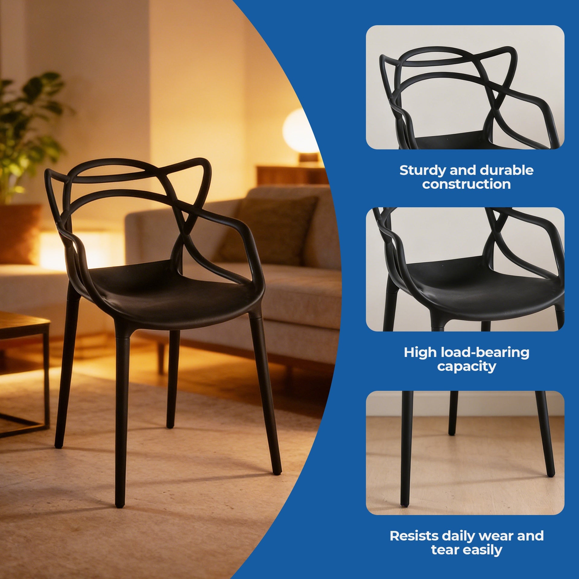 Plastic Dining CHAIR 4PCS BLACK