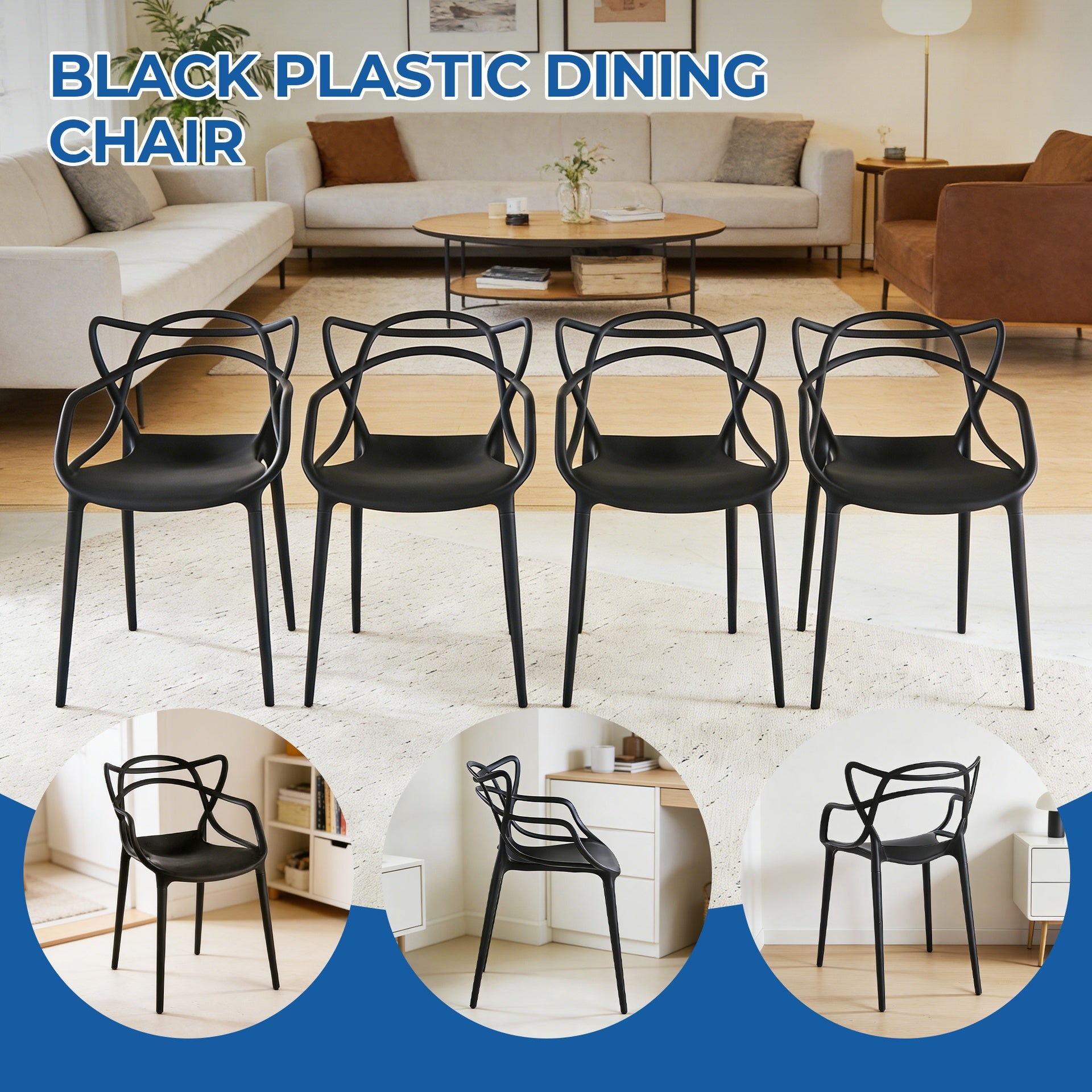 Plastic Dining CHAIR 4PCS BLACK