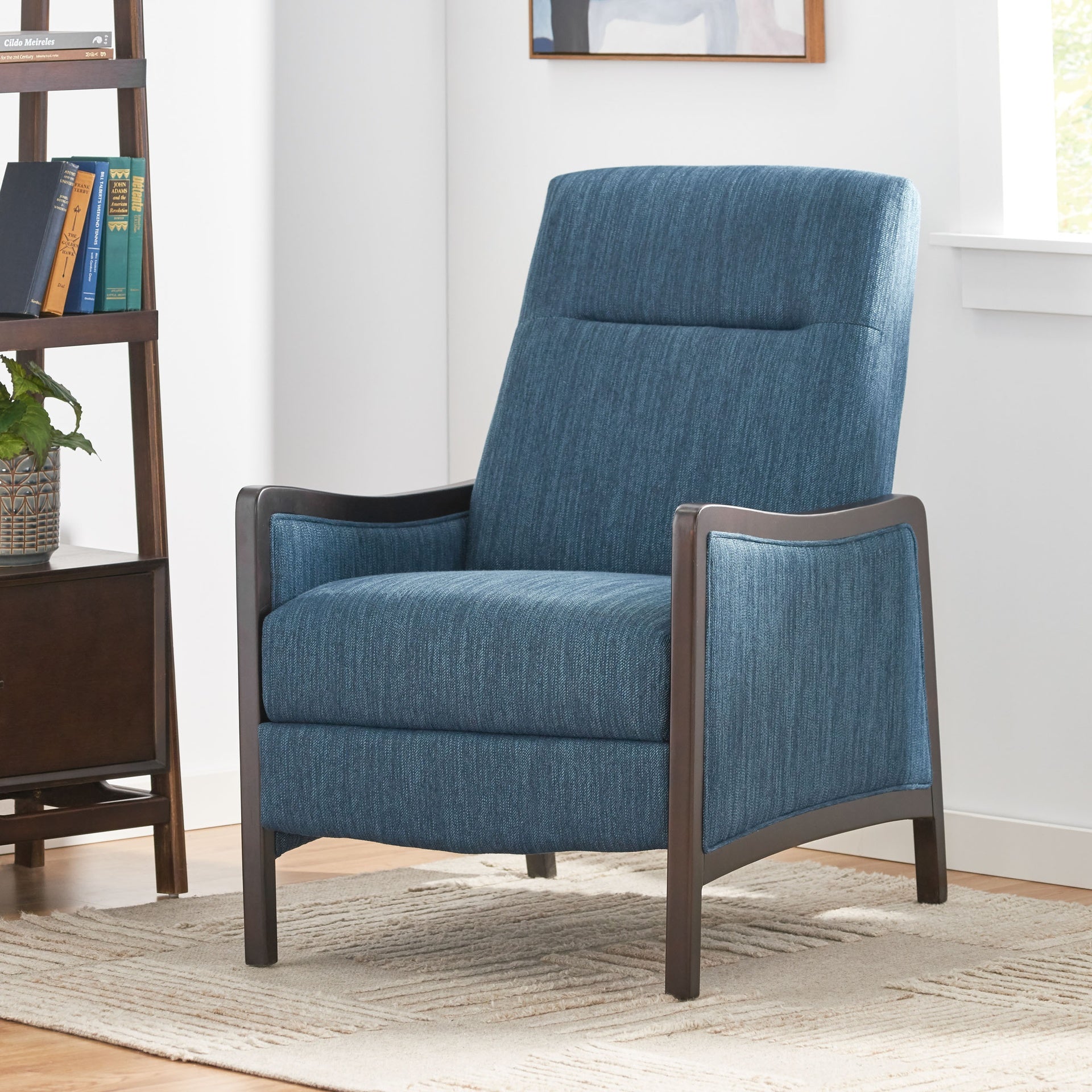 Fabric Recliner Chair Mid-Century Modern Recliner Pushback Single Recliner Sofa with Thicker Seat Cushion Upholstered Sofa with Wooden leg for Living Room Bedroom