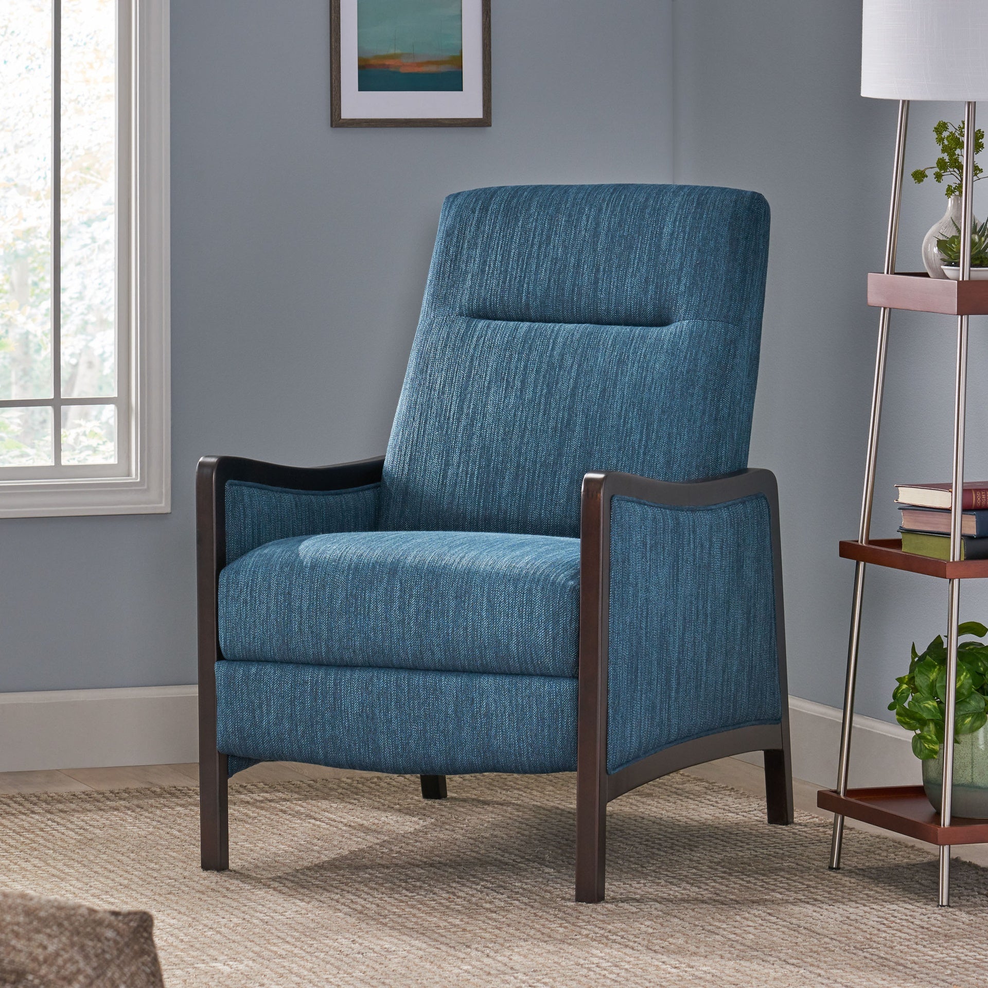 Fabric Recliner Chair Mid-Century Modern Recliner Pushback Single Recliner Sofa with Thicker Seat Cushion Upholstered Sofa with Wooden leg for Living Room Bedroom