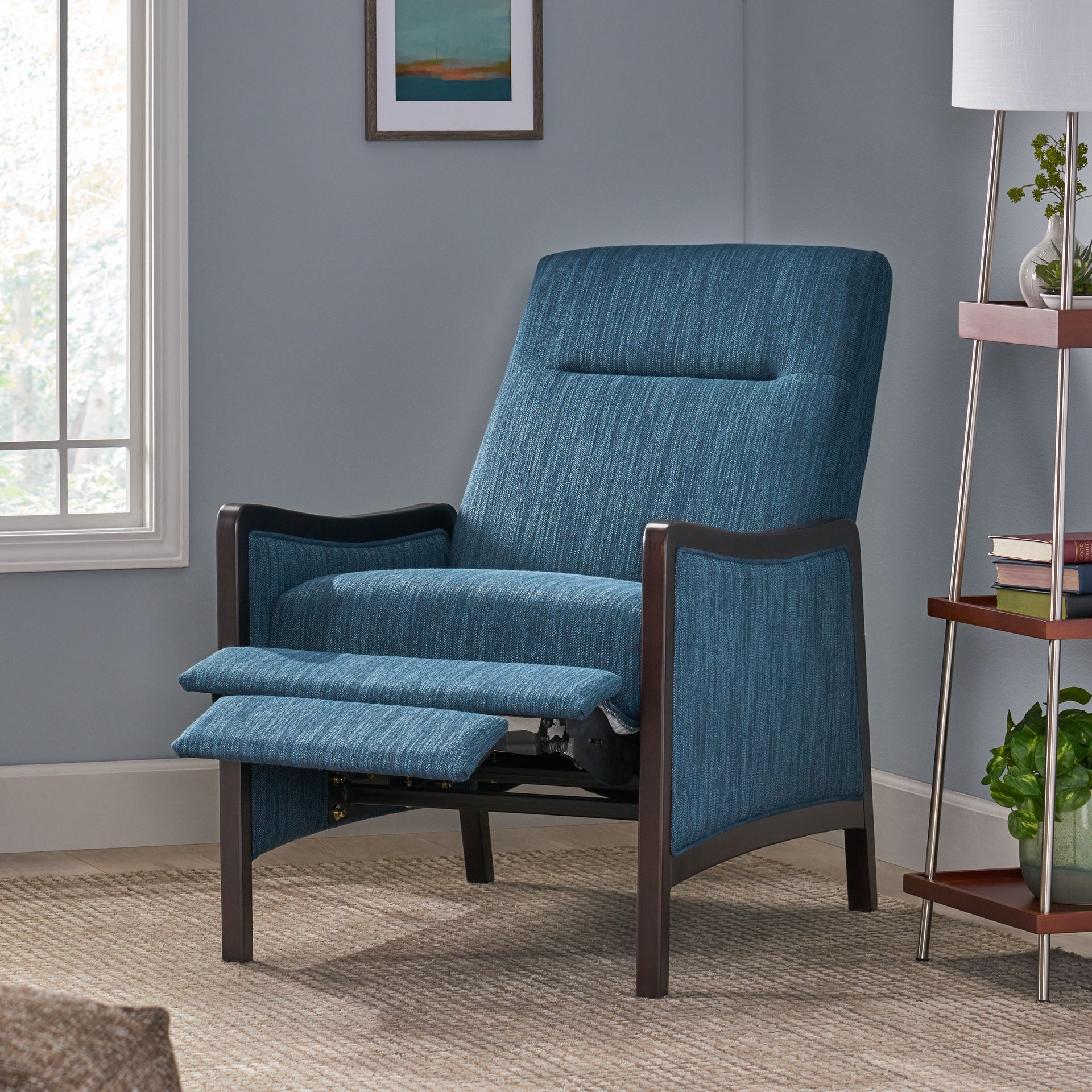 Fabric Recliner Chair Mid-Century Modern Recliner Pushback Single Recliner Sofa with Thicker Seat Cushion Upholstered Sofa with Wooden leg for Living Room Bedroom