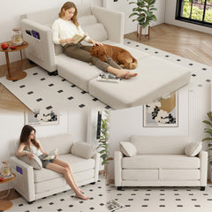 2-in-1 Convertible Corduroy Sofa Bed, 2-Seater Two-Form Switch Loveseat Sleeper Sofa with Side Storage, High-Rebound Sponge & Solid Wood Composite Frame, Easy Assembly for Home Living Room/Study.