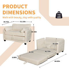2-in-1 Convertible Corduroy Sofa Bed, 2-Seater Two-Form Switch Loveseat Sleeper Sofa with Side Storage, High-Rebound Sponge & Solid Wood Composite Frame, Easy Assembly for Home Living Room/Study.