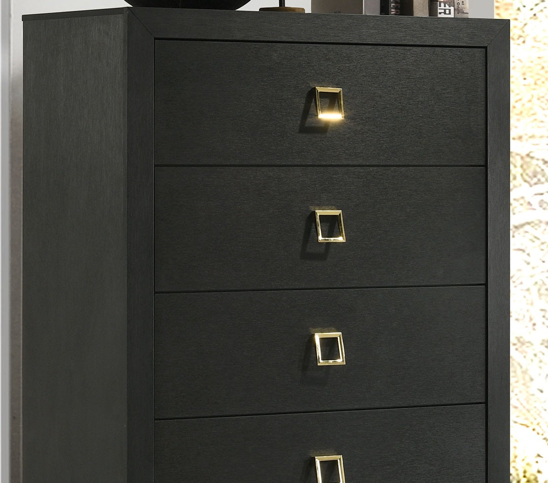 Modern Contemporary Style 1pc Chest Gold Square Handles And Metal Legs Centre Glide English Dovetail Drawers Black Finish Bedroom Furniture