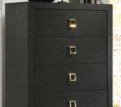 Modern Contemporary Style 1pc Chest Gold Square Handles And Metal Legs Centre Glide English Dovetail Drawers Black Finish Bedroom Furniture