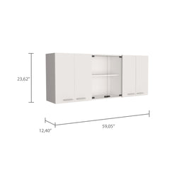 Superior 150 Wall Cabinet With Glass, Four Interior Shelves, Two Double Door -White