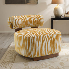 Contemporary Style 1pc Accent Chair Cylindrical Backrest High Density Foam Zebra Strip Fabric Yellow Finish Primary Living Room