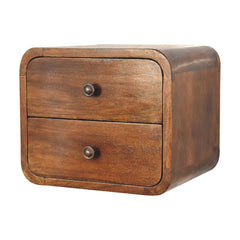 Solid Wood Floating Mini Nightstand, 2-Drawers, Chestnut, Brown