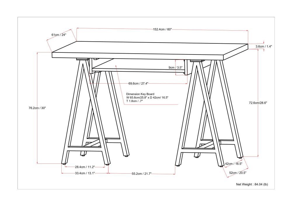 Sawhorse - Solid Walnut Veneer and Metal Desk - Walnut