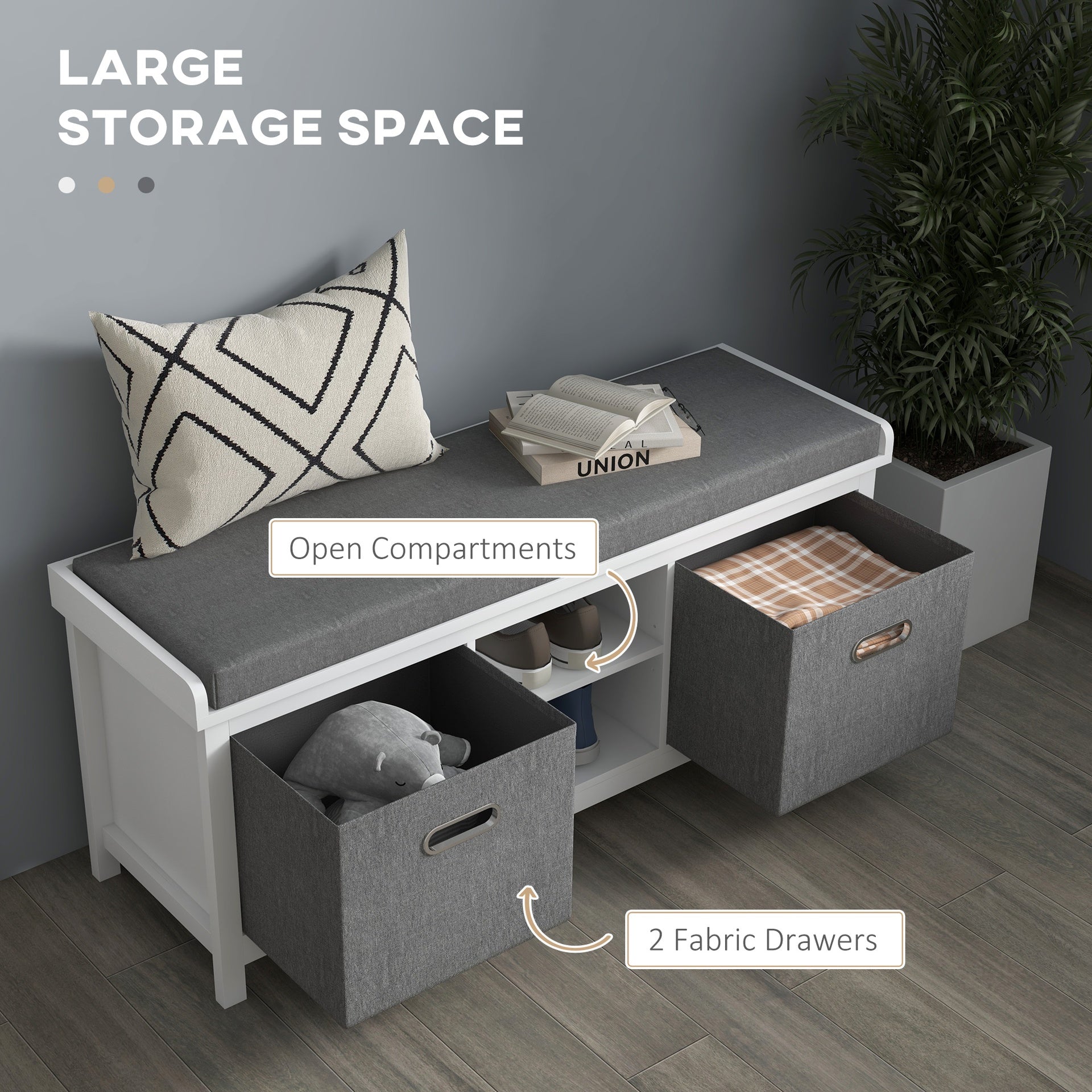 HOMCOM Shoe Bench with Cushion, Storage Bench for Entryway with Padded Seat, 2 Drawers and Adjustable Shelf for Hallway, Living Room, Bedroom, White