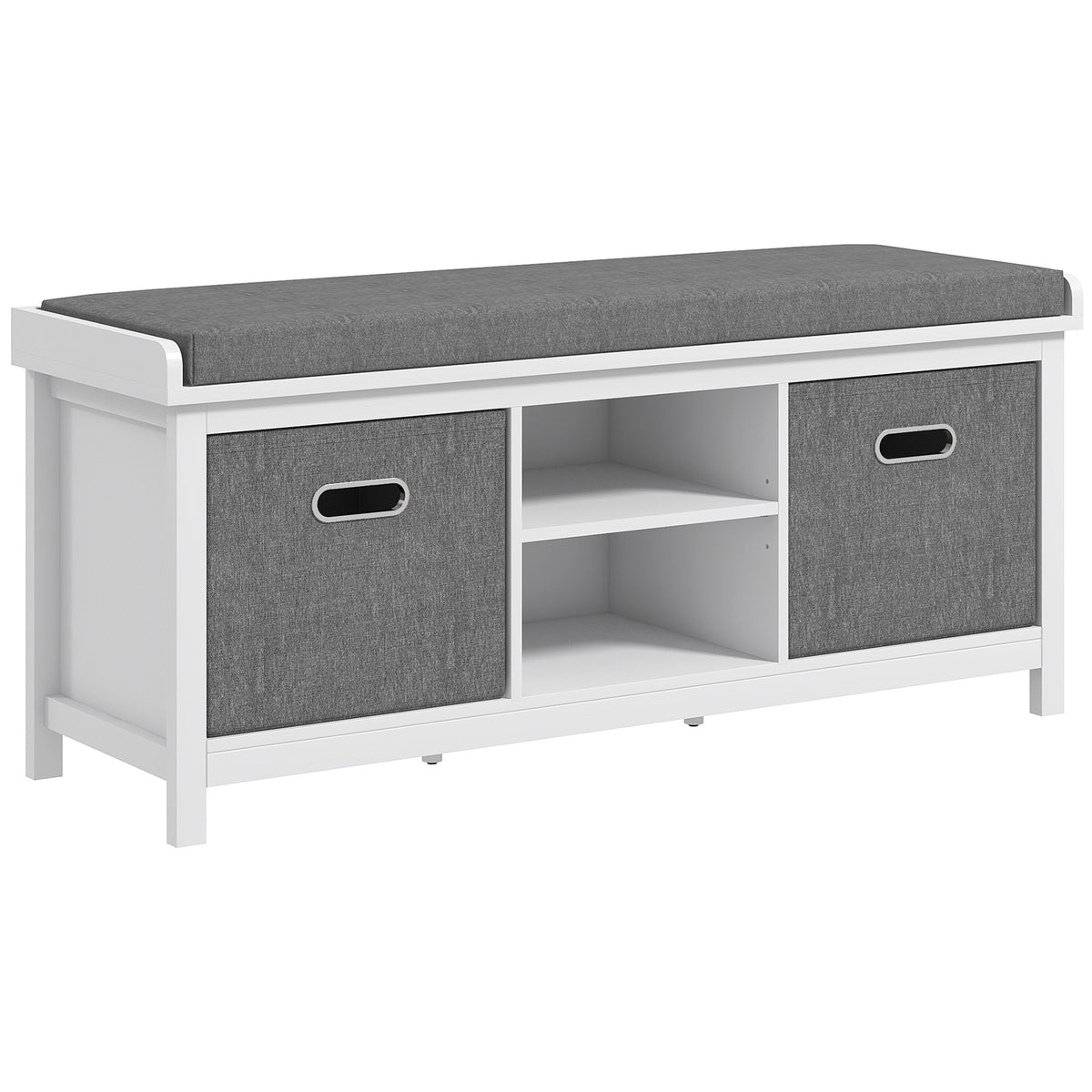 HOMCOM Shoe Bench with Cushion, Storage Bench for Entryway with Padded Seat, 2 Drawers and Adjustable Shelf for Hallway, Living Room, Bedroom, White