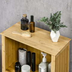 HOMCOM Bamboo Floor Cabinet Bathroom Floor Cabinet Living Room Organizer Tower with Multiple Shelves and Doors, Natural