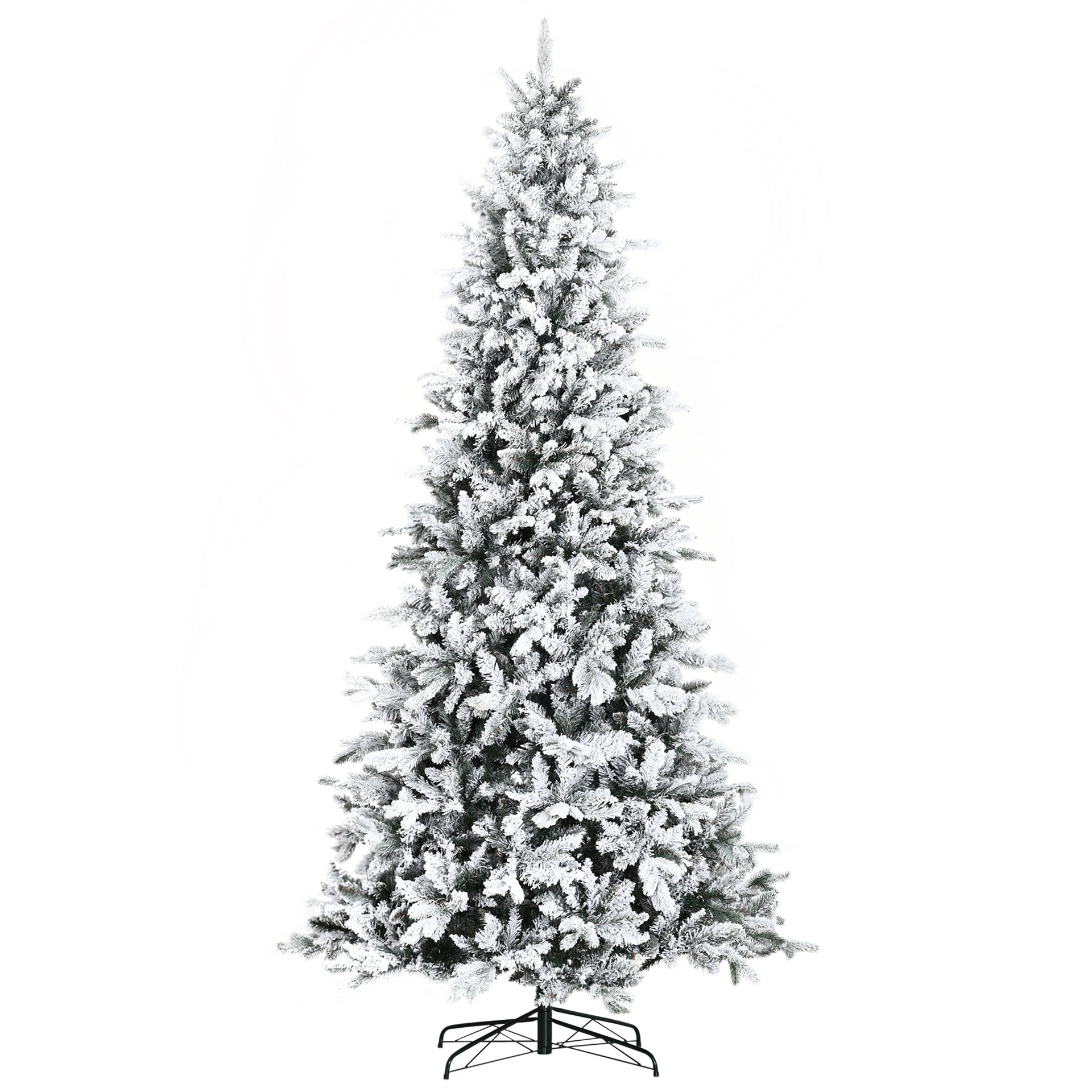 HOMCOM 9 Foot Pine Snow Flocked Artificial Christmas Tree with 616 Realistic Cedar Branches, Auto Open, Home Holiday Decoration, Green
