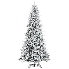 HOMCOM 9 Foot Pine Snow Flocked Artificial Christmas Tree with 616 Realistic Cedar Branches, Auto Open, Home Holiday Decoration, Green