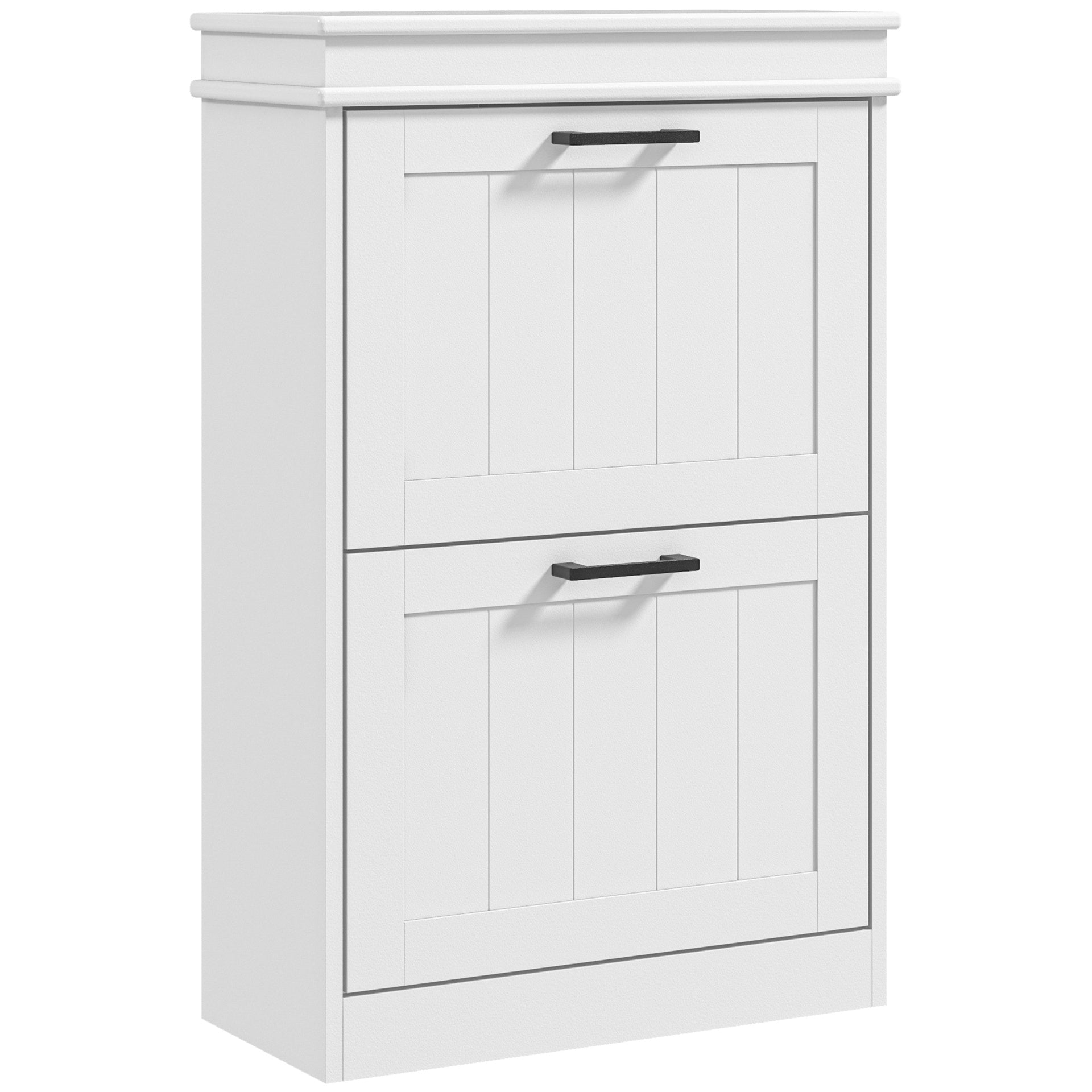 HOMCOM Shoe Cabinet for Entryway, Narrow Shoe Rack Storage Organizer with 2 Flip Drawers and Adjustable Shelves for 10 Pairs of Shoes, White