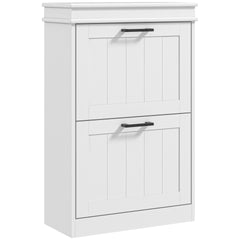 HOMCOM Shoe Cabinet for Entryway, Narrow Shoe Rack Storage Organizer with 2 Flip Drawers and Adjustable Shelves for 10 Pairs of Shoes, White