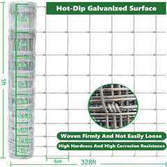 Farm Fence 5ft x 328ft 14Gauge Heavy Zinc Coating Cattle Fence,Galvanized Field Wire Fencing Deer Fence,Goat Fence,Hog Wire Fencing for Yard Livestock & Animals Protection