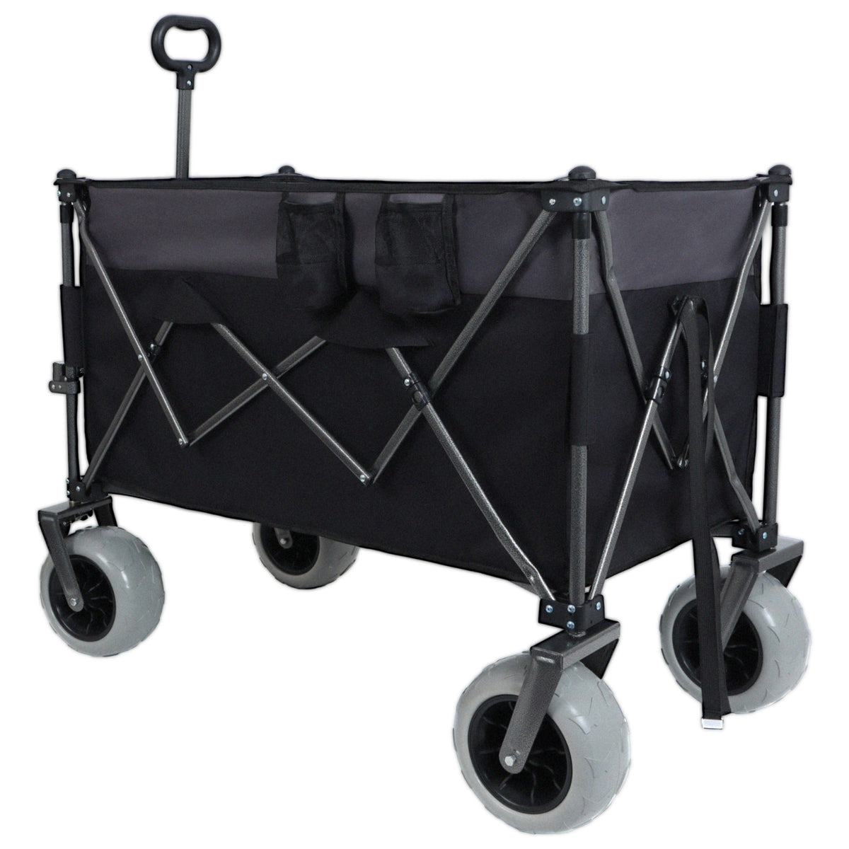 9" x 4" All-Terrain Balloon Wheels! 300L XL Heavy-Duty Folding Wagon Cart - 480lbs Capacity, Conquers Sand & Rough Terrain, w/Brakes, Pockets, Cup Holders, Black/Gray