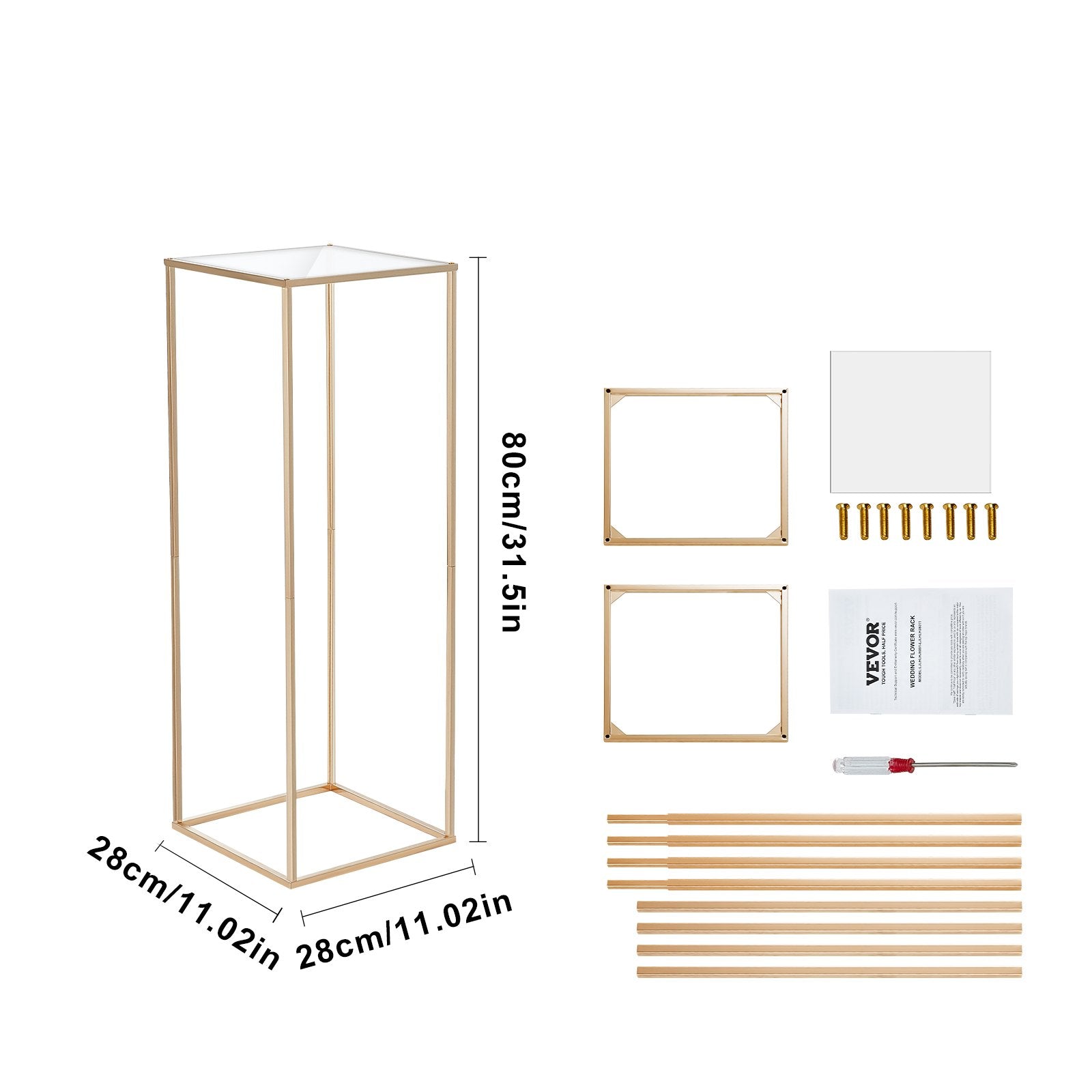 10PCS 31.5inch High Wedding Flower Stand, With Acrylic Laminate,Metal Vase Column Geometric Centerpiece Stands, Gold Rectangular Floral Display Rack for Events Reception, Party Decoration