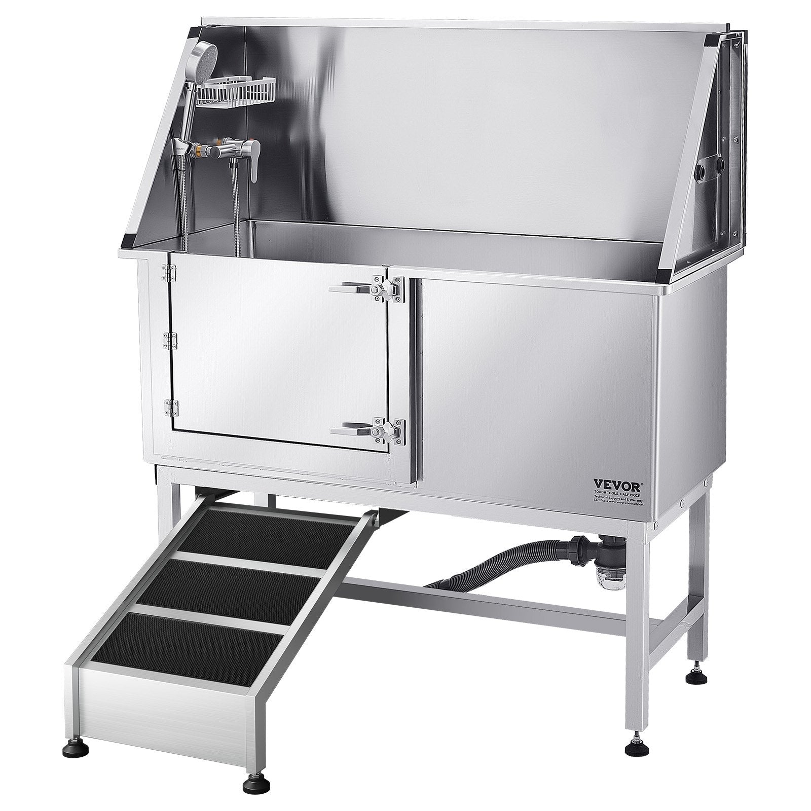 50 Inch Dog Grooming Bath Tub Stainless Steel w Ramp Water Filter Left