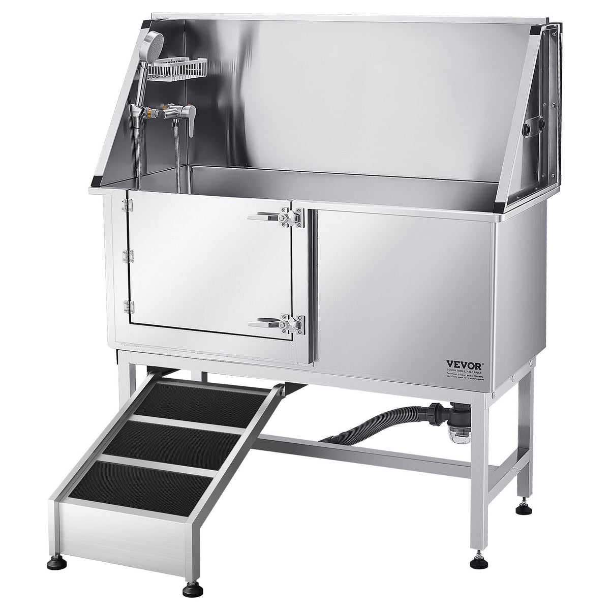 50 Inch Dog Grooming Bath Tub Stainless Steel w Ramp Water Filter Left