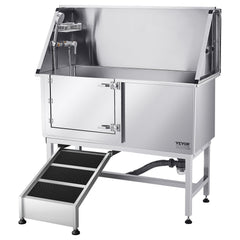 50 Inch Dog Grooming Bath Tub Stainless Steel w Ramp Water Filter Left