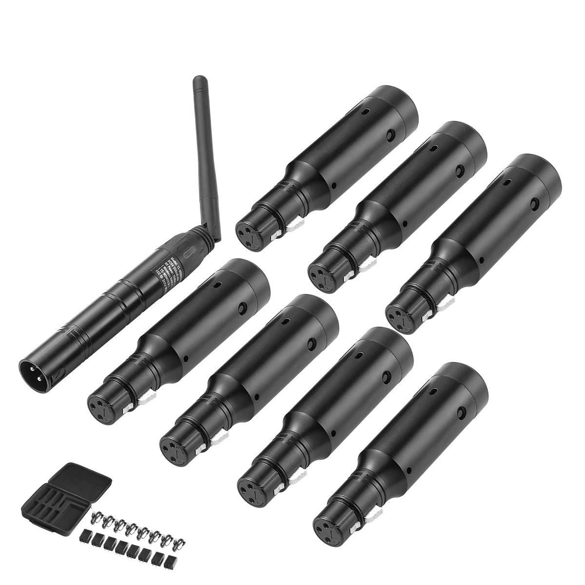 DMX Wireless Receiver Transmitter Rechargeable Battery Stage Light 8 PCs Black