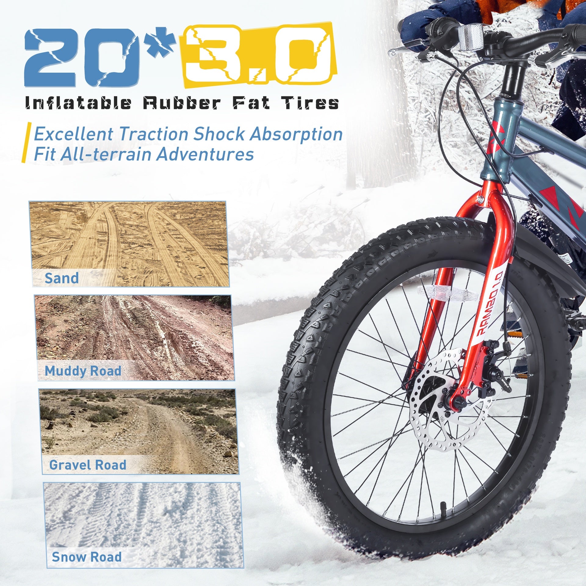 20 Inch Kids Bicycles , Fat Tire Mountain Bike for Boys and Girls Age 5 + Years ,7-Speed Dual-Disc Brake ,Kids Beach and Snow Bicycle