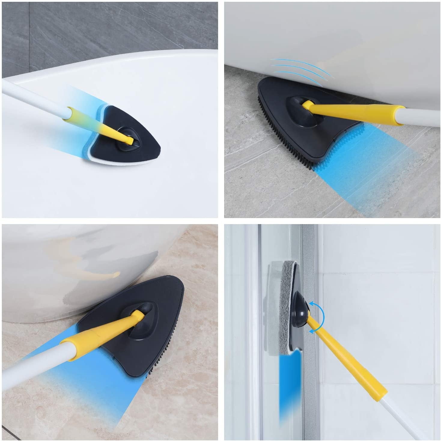 Tub Tile Scrubber Brush 2 in 1 Cleaning Brush Pole Stiff Bristles Scouring Pads for Cleaning Bathroom Kitchen Toilet Wall Tub Tile Sink Non-scratch