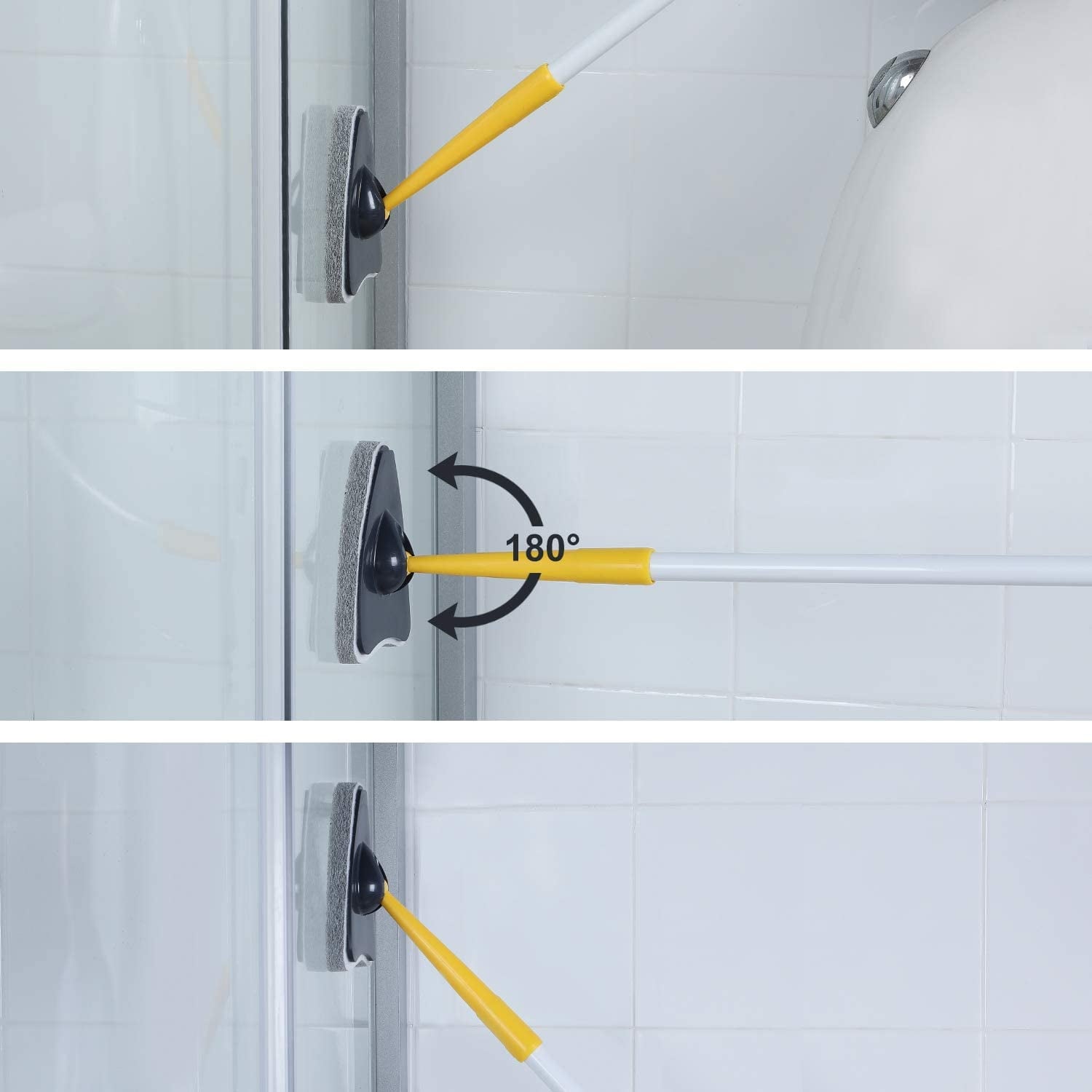 Tub Tile Scrubber Brush 2 in 1 Cleaning Brush Pole Stiff Bristles Scouring Pads for Cleaning Bathroom Kitchen Toilet Wall Tub Tile Sink Non-scratch