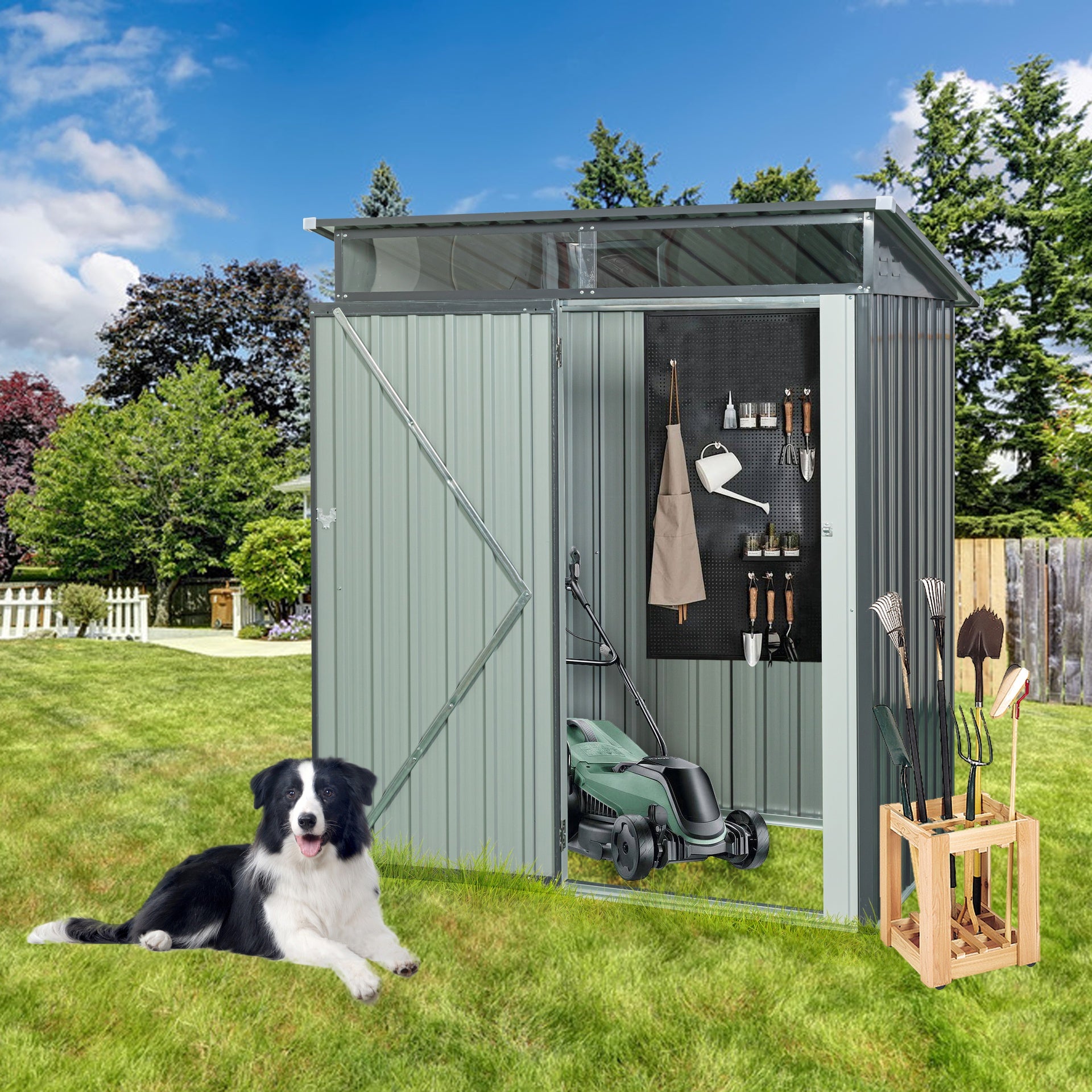 5ft x 3ft Outdoor Metal Storage Shed Transparent plate Gray