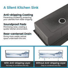 Stainless Steel Kitchen Sink, 30″x19″ Single Bowl, Overmount Handmade Sink in Black, with US Standard Drain and Hook