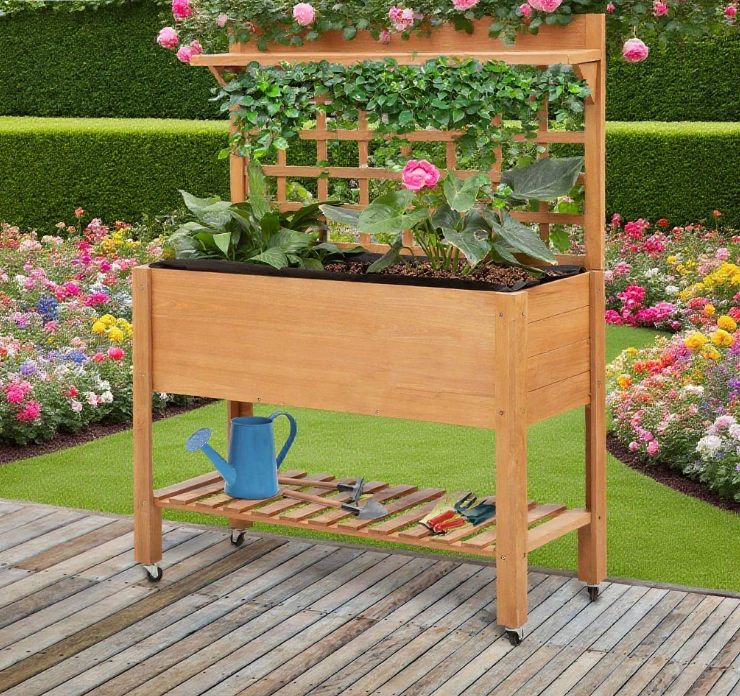 Elevated Garden Raised Bed Solid Wood Planter Flower Herb Boxes