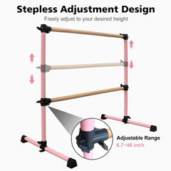 4FT Pink Solid Wood Ballet Barre With Adjustable Range Of 6.7-46 Inches For Dance Practice