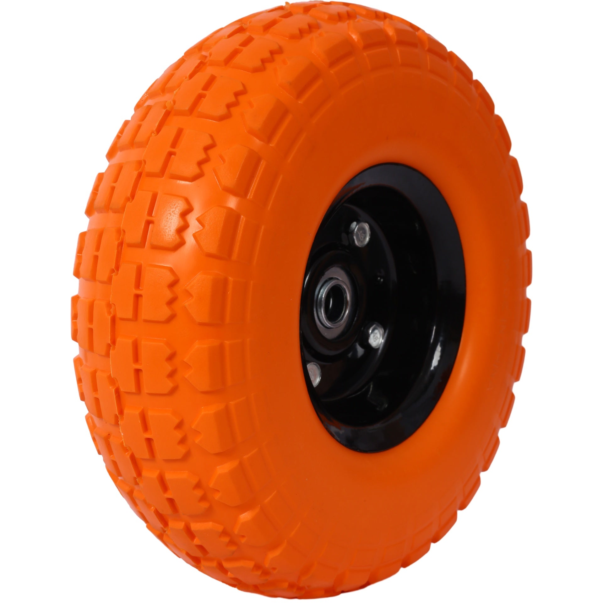 Heavy-Duty Flat free PU foam Tire and Wheel - 4.10/3.50-4",  10" Diameter, 5/8" Axle Bore Hole, 2.2" Offset Hub and Double Sealed Bearings for Hand Trucks Replacement,orange color