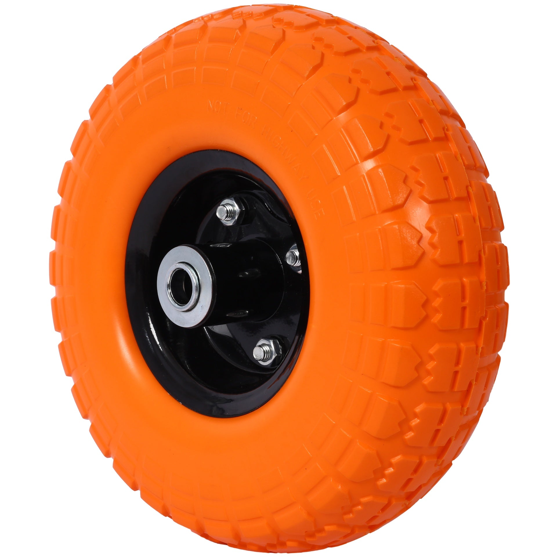 Heavy-Duty Flat free PU foam Tire and Wheel - 4.10/3.50-4",  10" Diameter, 5/8" Axle Bore Hole, 2.2" Offset Hub and Double Sealed Bearings for Hand Trucks Replacement,orange color