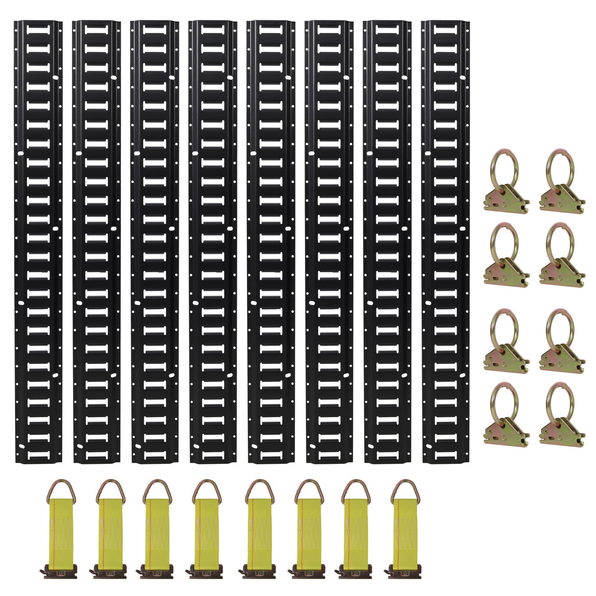 4ft E Track Tie-Down Rail Kit,Indoor E Track 4' (8 Pack) for Garages, Vans, Trailers, Motorcycle Tie Downs, ATV Mountings, 8 x Steel O-Ring Anchors and 8 x Rope Tie Offs,Heavy Loads UP To 2,000lbs