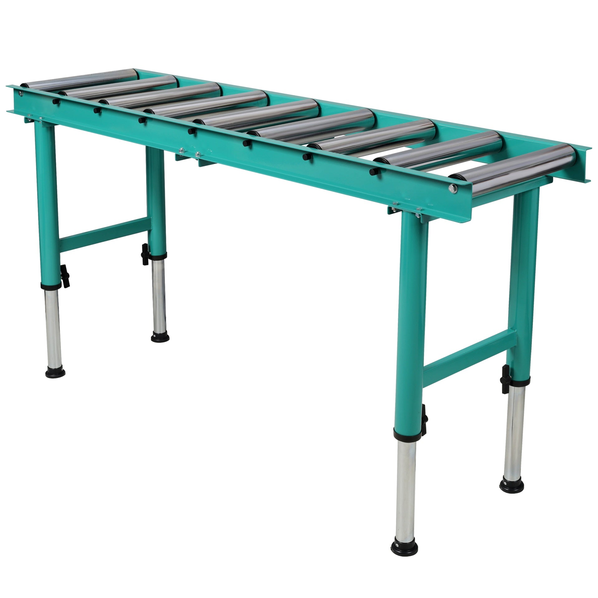 9 Roll Heavy Duty Adjustable Height Length Conveyor Roller Stand,440 lbs. Weight Capacity, Green Color