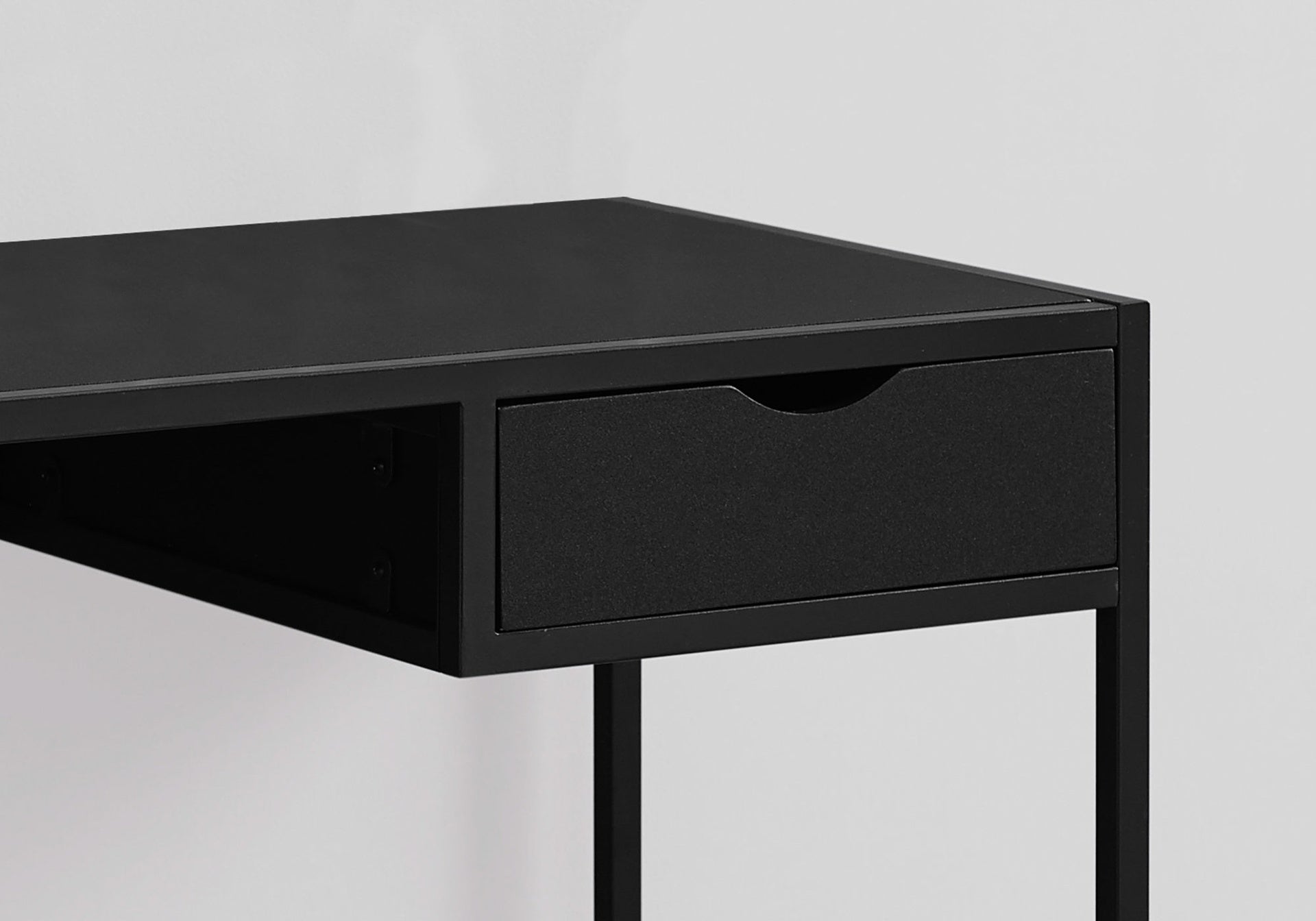 Computer Desk, Home Office, Laptop, Storage Drawer, 42"l, Work, Black Laminate, Black Metal, Contemporary, Modern