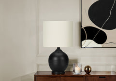 Lighting, 17"h, Table Lamp, Black Ceramic, Ivory / Cream Shade, Transitional