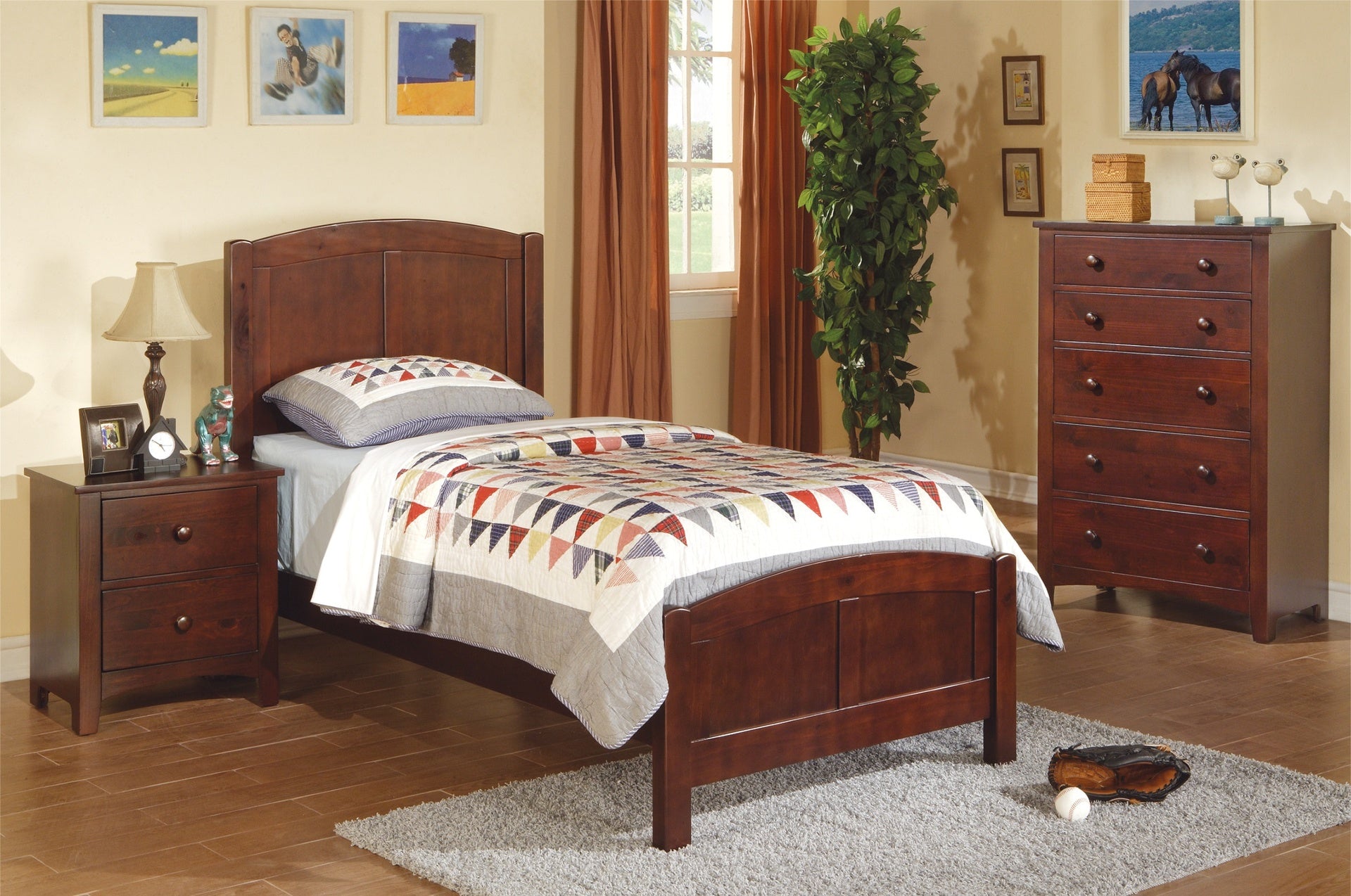 Contemporary Dark Oak Finish 1pc Chest of Drawers Plywood Pine Veneer Bedroom Furniture 5 drawers Tall chest