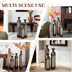 Hand-Forged Metal Vases Set of 3, Burnt Finish Rustic Floor Vases for Home Decor, 28.34 24.4 20.4 Inch Tall Flower Vases for Farmhouse Industrial Living Room