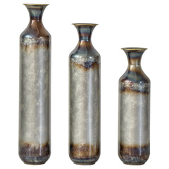 Hand-Forged Metal Vases Set of 3, Burnt Finish Rustic Floor Vases for Home Decor, 28.34 24.4 20.4 Inch Tall Flower Vases for Farmhouse Industrial Living Room