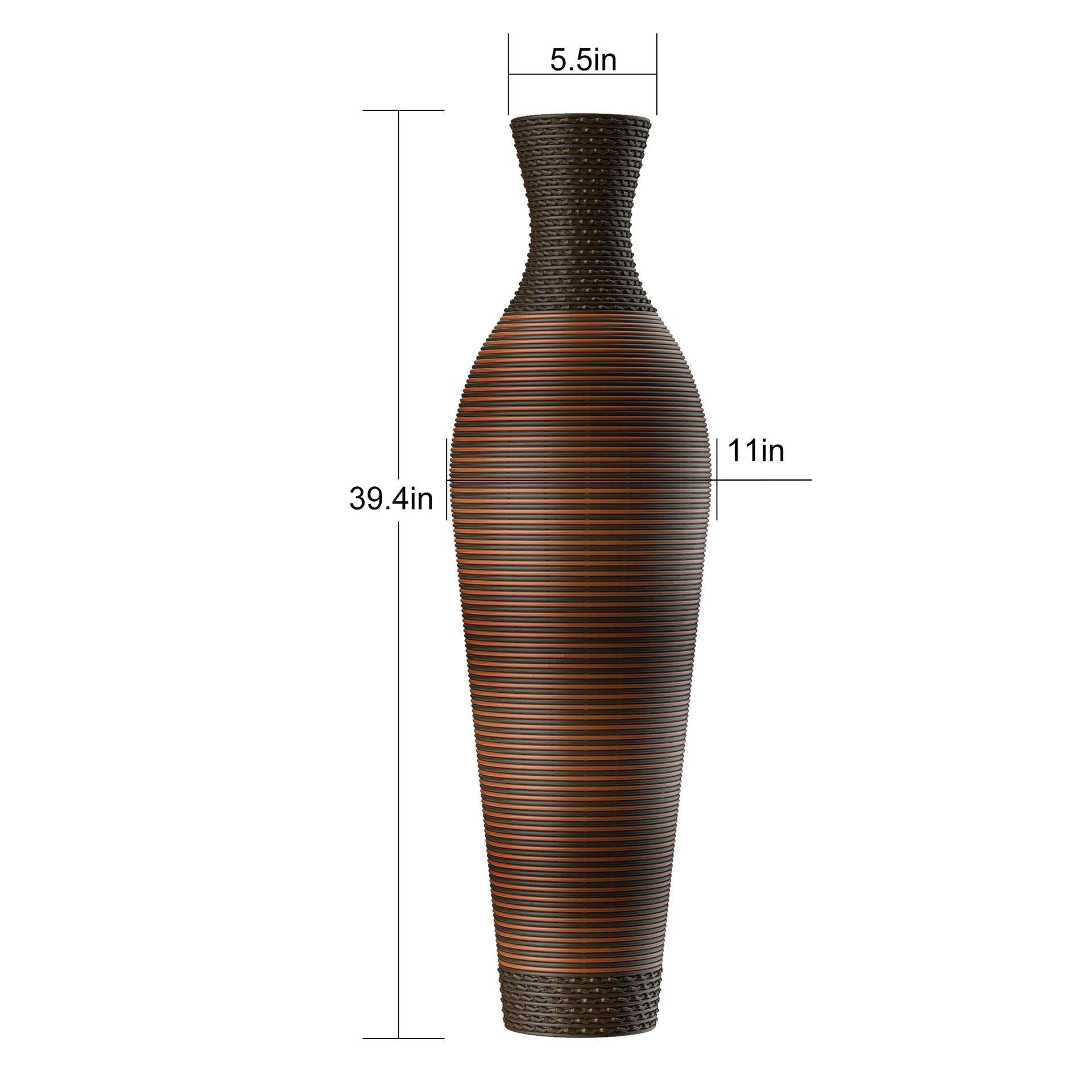 Hand-Woven PVC Rattan Floor Vase, 39 Inch Tall Black Gray Decorative Vase for Home Decor, Farmhouse Boho Style Vase for Living Room, Entryway, Office (5.5in Top Diameter)