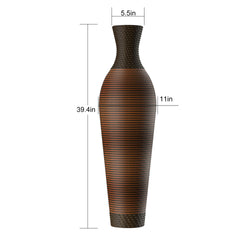 Hand-Woven PVC Rattan Floor Vase, 39 Inch Tall Black Gray Decorative Vase for Home Decor, Farmhouse Boho Style Vase for Living Room, Entryway, Office (5.5in Top Diameter)