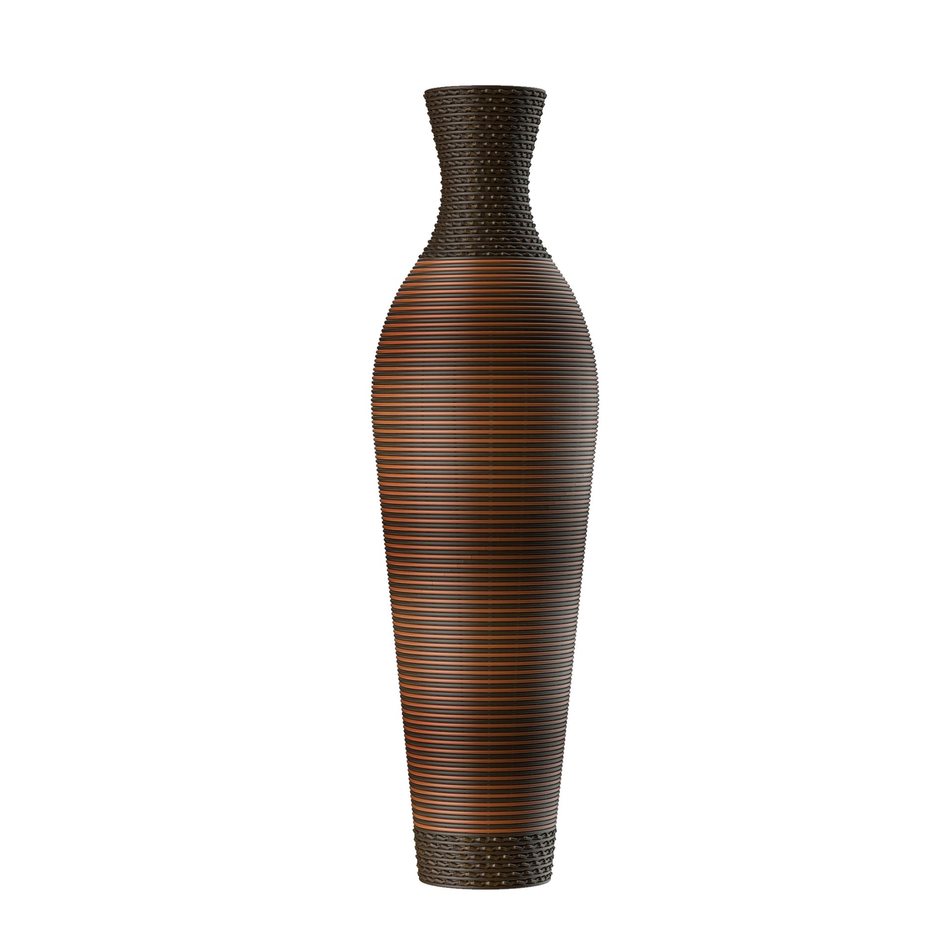 Hand-Woven PVC Rattan Floor Vase, 39 Inch Tall Black Gray Decorative Vase for Home Decor, Farmhouse Boho Style Vase for Living Room, Entryway, Office (5.5in Top Diameter)