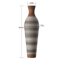 Hand-Woven PVC Rattan Floor Vase, 39.3 Inch Tall Decorative Vase for Home Decor, Brown Two-Tone Farmhouse Vase for Living Room, Bohemian & Coastal Style (5.51in Top, 6.29in Base)